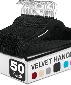 ZOBER Black Velvet Hangers 50 Pack - Clothes Hangers. Coat Hanger for Pants & Dress Clothes - Non Slip w/ 360 Degree Swivel. Holds up to 10 lbs - Strong Felt Hanger for Clothing
