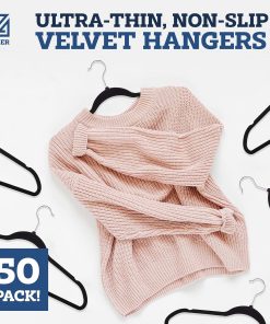 Alternative view of ZOBER Black Velvet Hangers 50 Pack - Clothes Hangers. Coat Hanger for Pants & Dress Clothes - Non Slip w/ 360 Degree Swivel. Holds up to 10 lbs - Strong Felt Hanger for Clothing